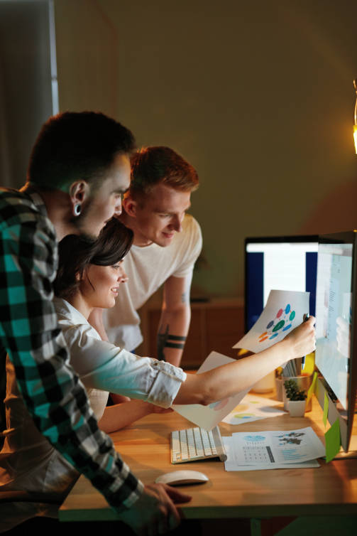 Programmers Working On Software In Office. Team Of People Coding New App. High Resolution